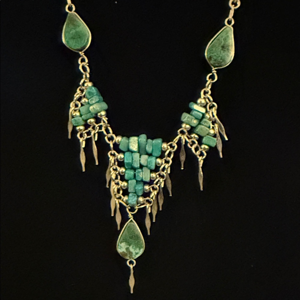 Elegant handmade in Peru, alpaca Silver and Green teal turquoise Necklace - Picture 4 of 5